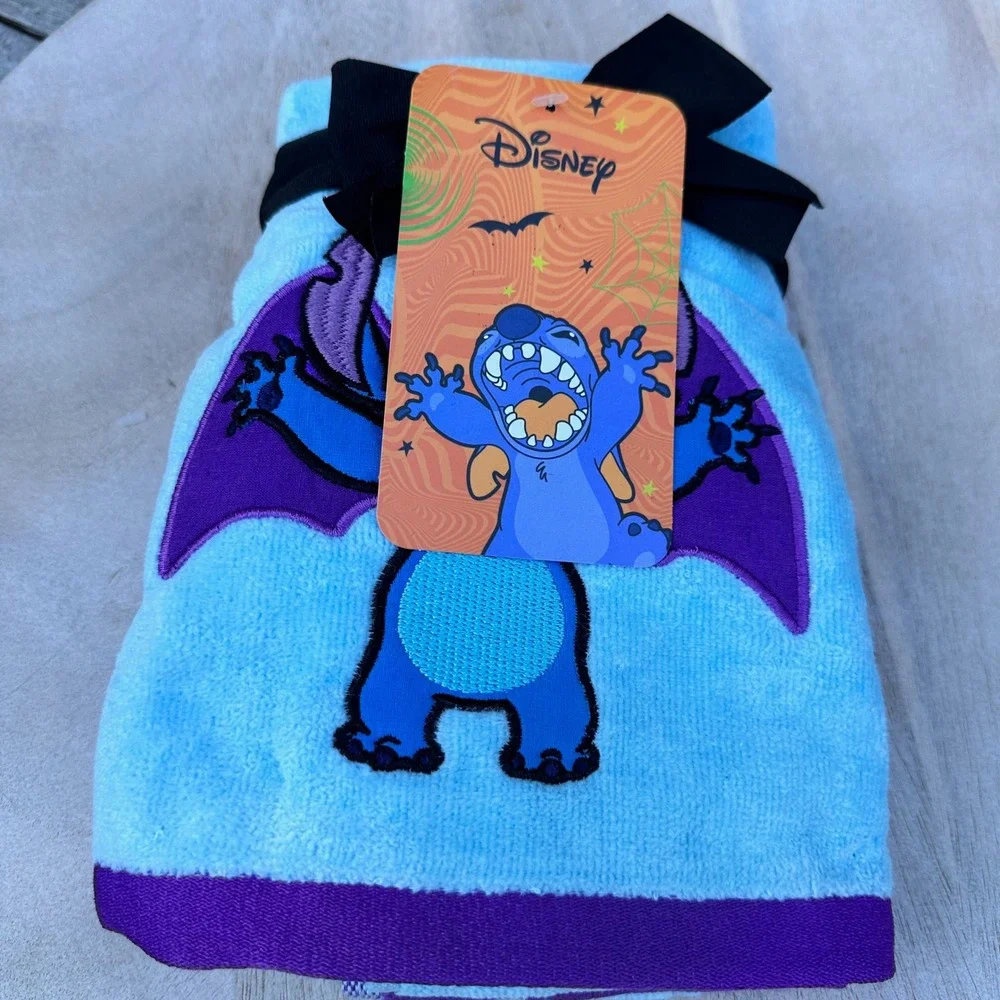 Disney Stitch Halloween Vampire Bat 2 Pack Hand Towels Blue Purple Cotton New